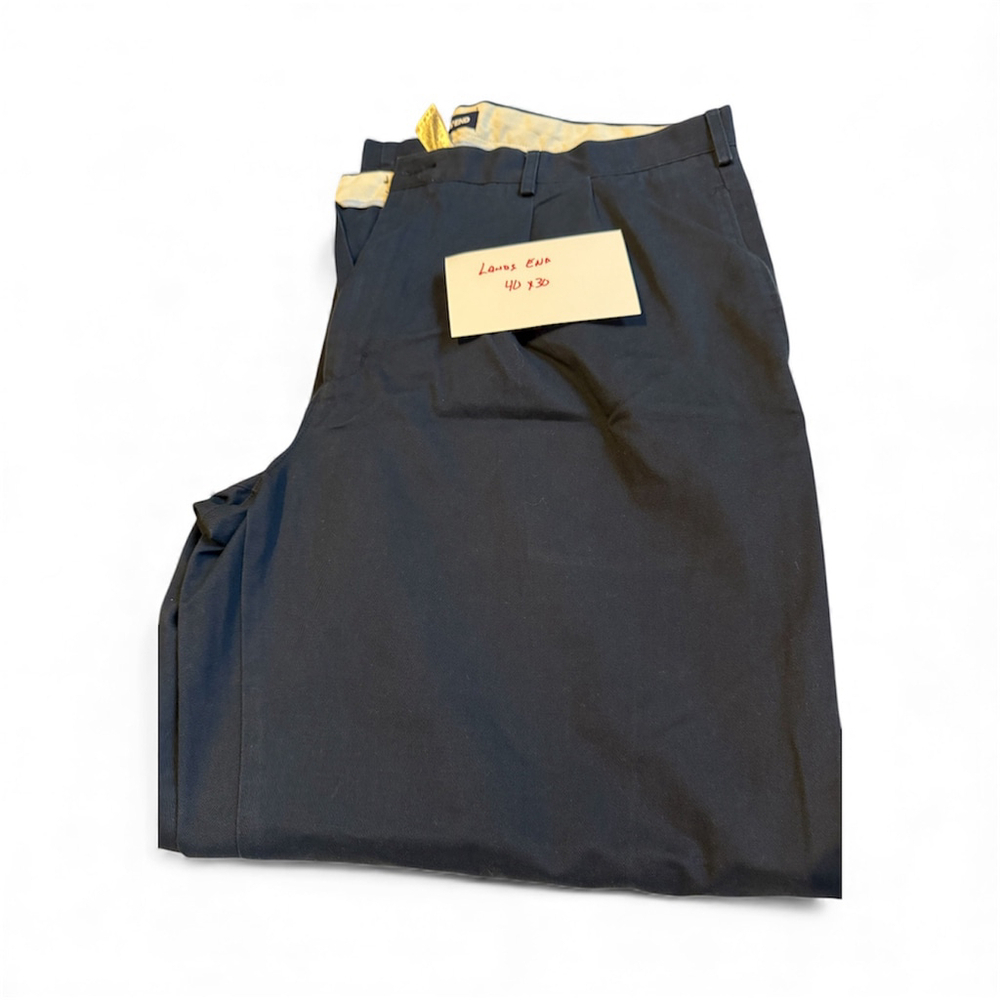 Lands End Mens Navy Chino Pleated Pants 40x30 - Picture 2 of 3